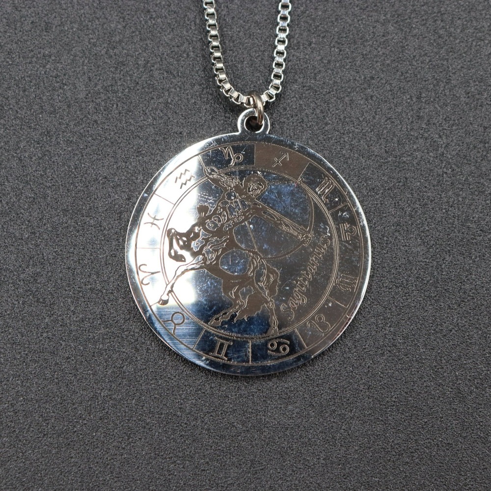 Silver Sagittarius Zodiac Horoscope Medallion Pendant Costume Chain Necklace